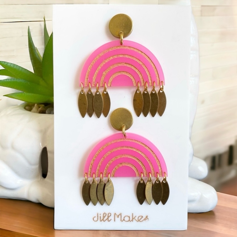 Modern Rainbow Earrings, Hot Pink